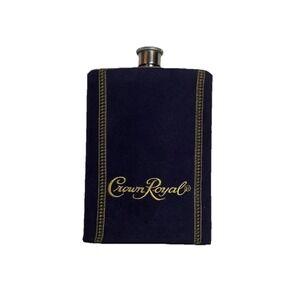 Crown Royal Cap Whiskey Flask 8 oz. 18/8 Stainless Steel Purple Suede Cover